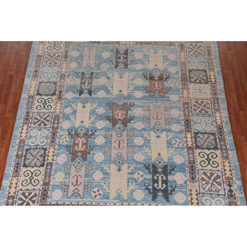 Hand Knotted Oriental 100% Wool Carpet Transitional All-Over Navy Blue & Blues Oushak Area Rug - 11' 0'' X 8' 4''