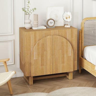 Roomfitters Modern 2 Door Accent Cabinet, Wooden Storage Cabinet with Arched Design, Natural