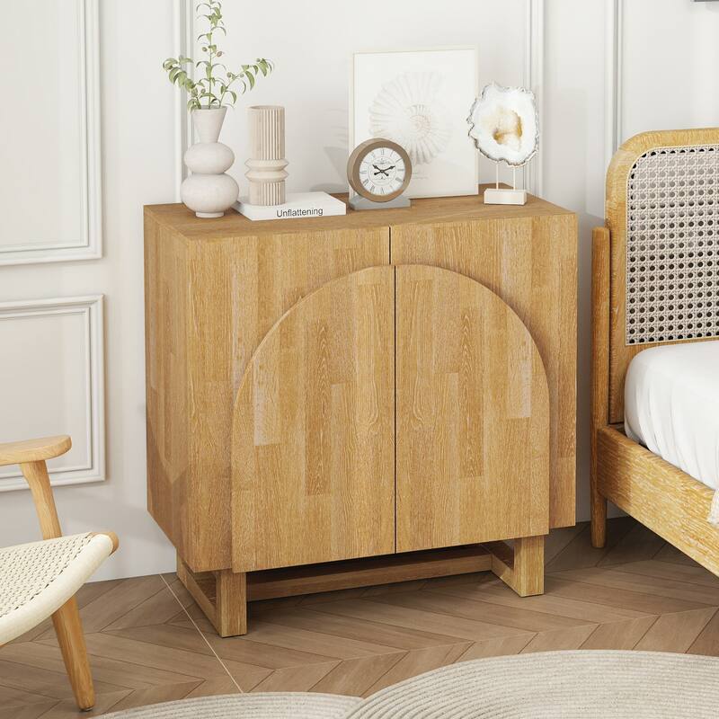 Wood Sideboard Buffet, Storage Cabinet with Adjustable Shelf, Accent Cabinet with Handle-Free Fan-Shaped Doors