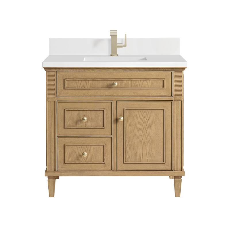 James Martin Vanities Lorelai 36" Single Vanity, Light Natural Oak - White Zeus - Single Hole