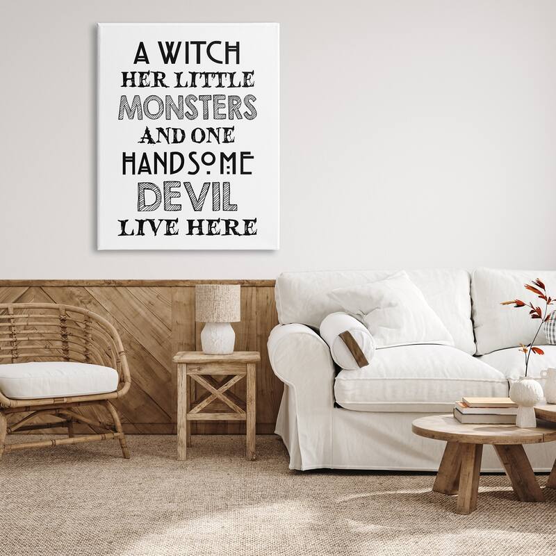 Stupell Quirky Halloween Family Quote Striped Typography Phrase Canvas Wall Art - Black
