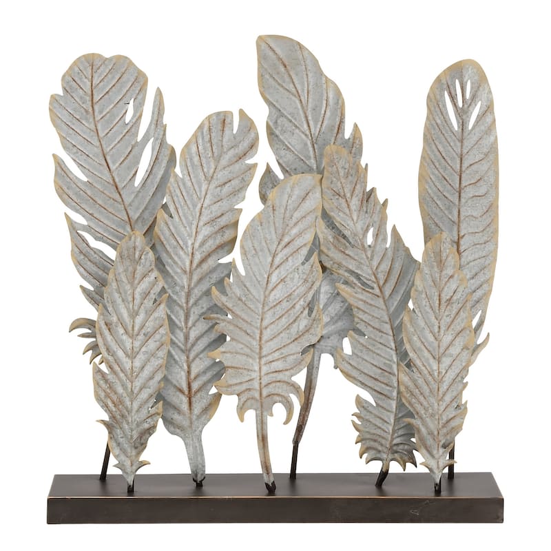 Gray Metal Feathers Bird Decorative Sculpture