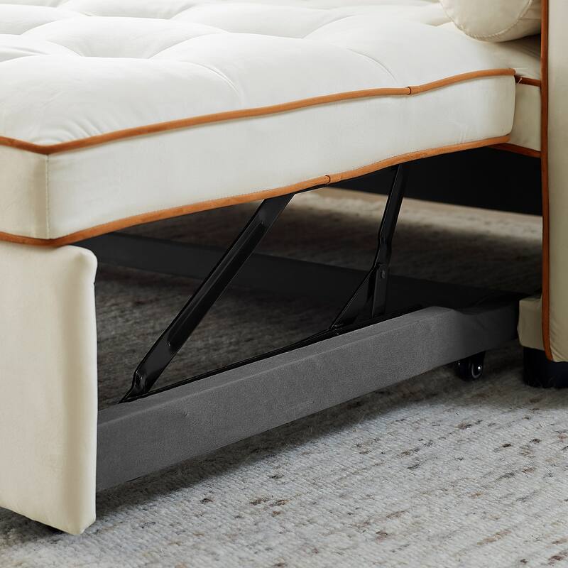 55.5" Velvet Fabric Sofa Bed, Pull-Out 2-Seater Loveseat Sofa Bed