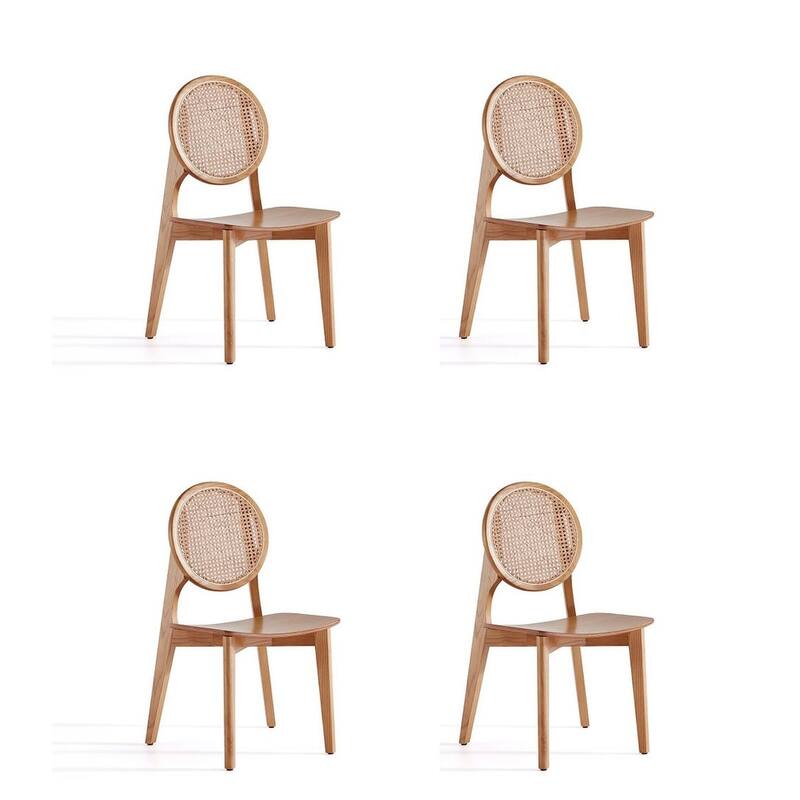 Manhattan Comfort Versailles Round Dining Chair in Black and Natural Cane - Set of 2 - Nature - Set of 4