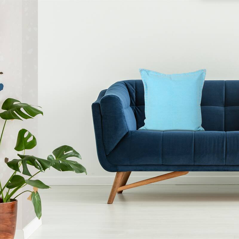 Handwoven Embroidered Edge Square Throw Pillow - 18" - Blue