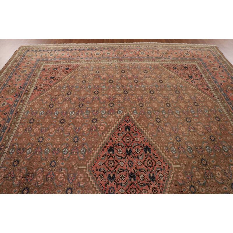 Brown & Pink Mahal Persian Vintage Rug Handmade Wool Carpet - 9'11"x 12'10"