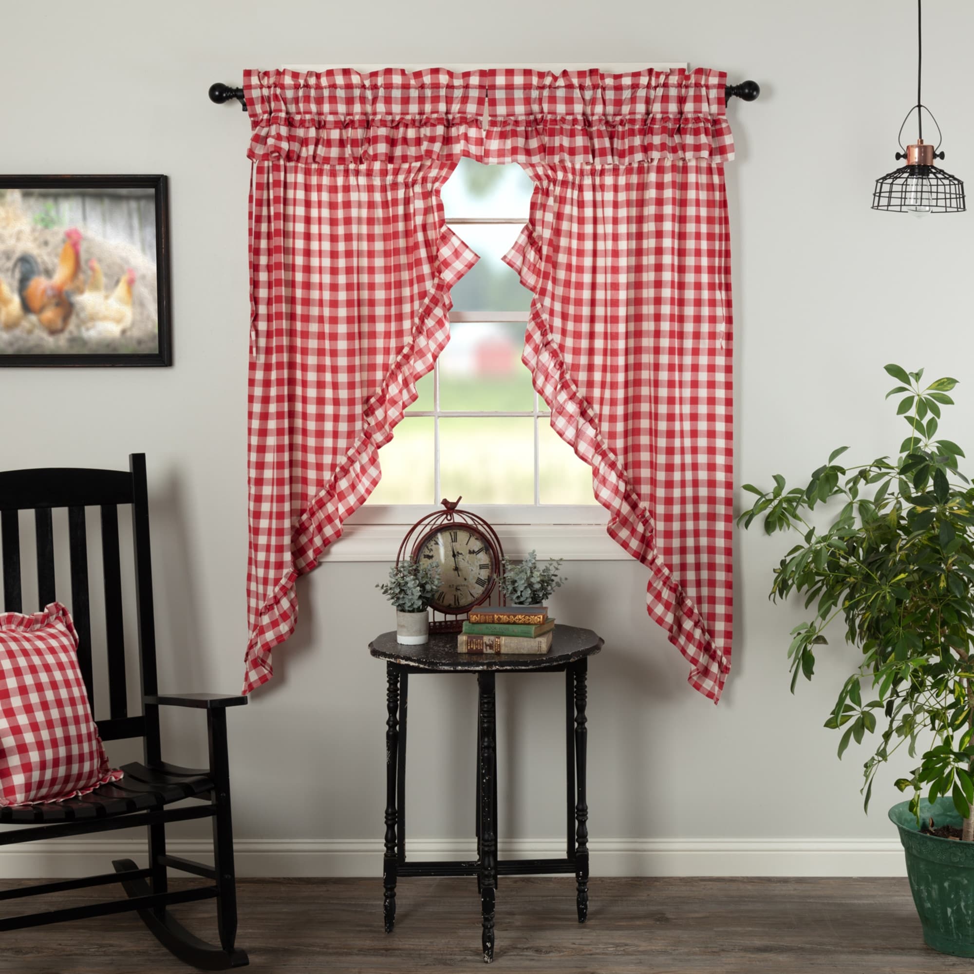 Annie Buffalo Check Ruffled Short Prairie Panel Set - Prairie Panel 63x36 - Prairie Panel 63x36
