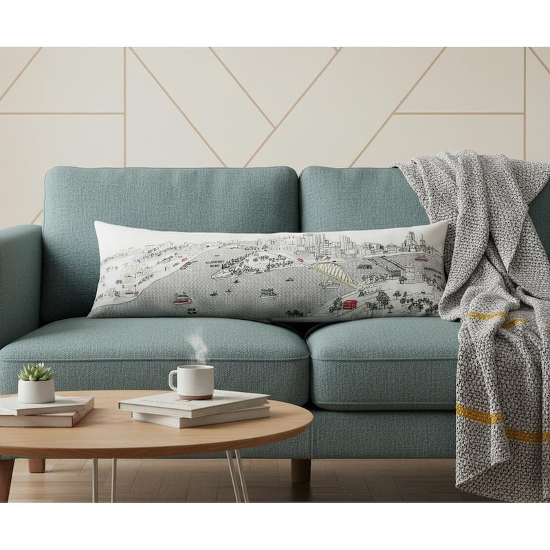 HomeRoots 14" X 46" Cream Pittsburgh Daylight Skyline Lumbar Decorative Pillow