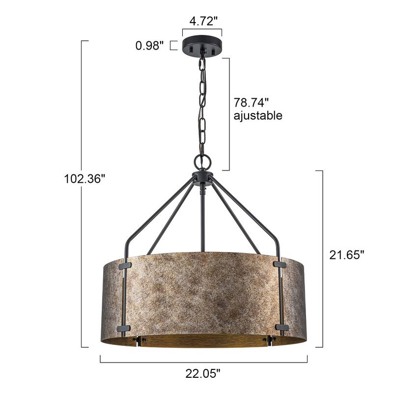 4-Light Modern Industrial Drum Pendant Light with Bronze Finish - W22.05"