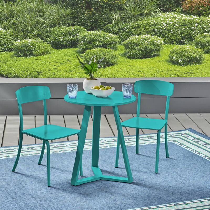 3-Piece Matte Outdoor Bistro Set, Powder-Coated Iron Table and Chairs for Patio or Balcony Dining