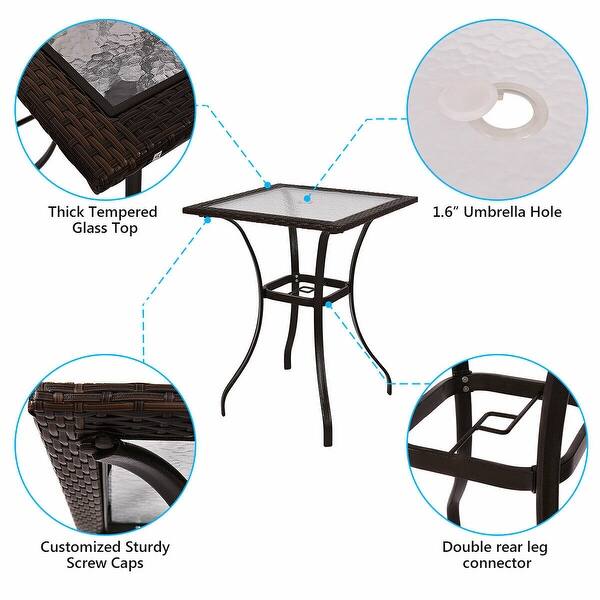 Shop Costway Outdoor Patio Rattan Wicker Bar Square Table Glass Top Yard Garden Furniture New Mix Brown Overstock 15642805