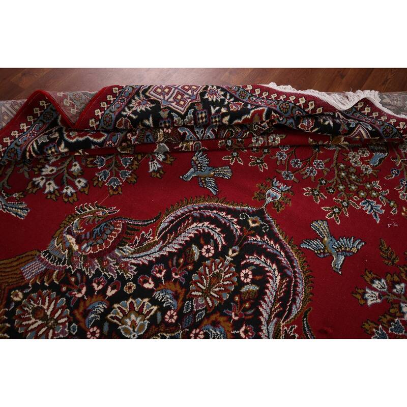 Animals Red Floral Kashan Turkish Area Rug Machine-Made Carpet - 9'7" x 12'8"