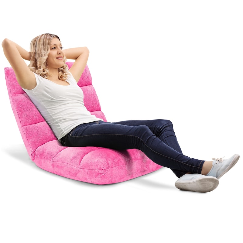 Coral Velvet Adjustable Floor Chair with 14-Position Backrest and Folding Design - 41.5" x 22.5" x 6" (L x W x H)