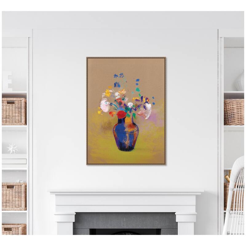 Kate and Laurel Fleurs Sur Fond Gris 1916 Odilon Redon by Nostalgia Prints Framed Canvas Wall Art Print