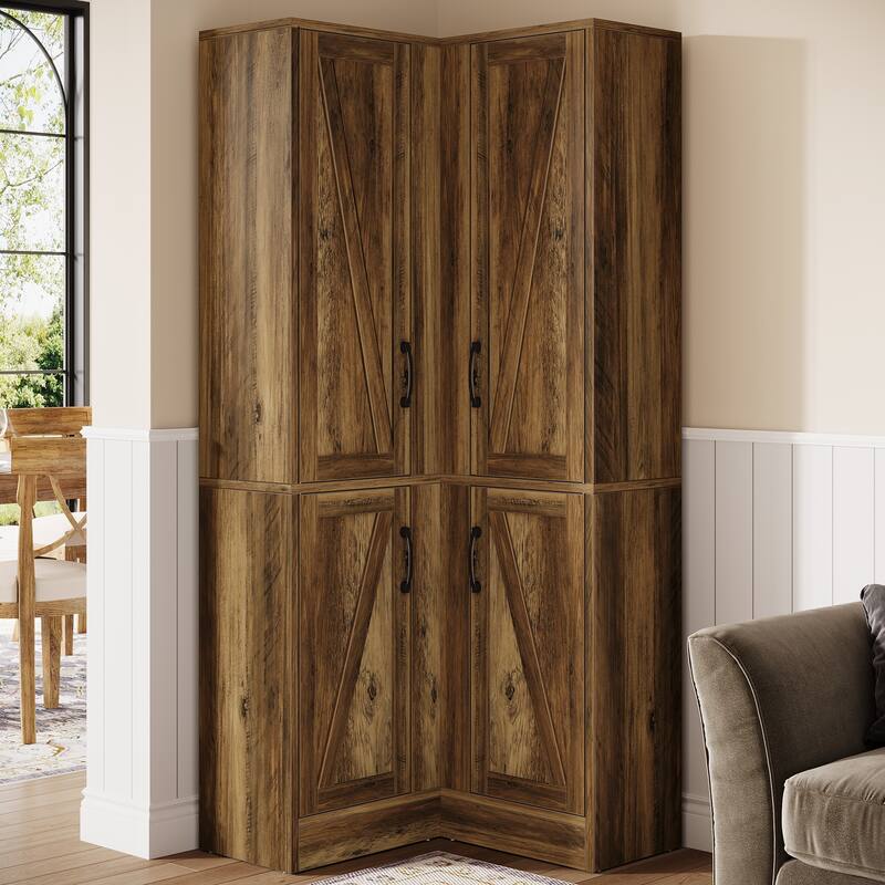 67-in Corner Cabinet, Farmhouse Accent Cabinet with Barn Doors