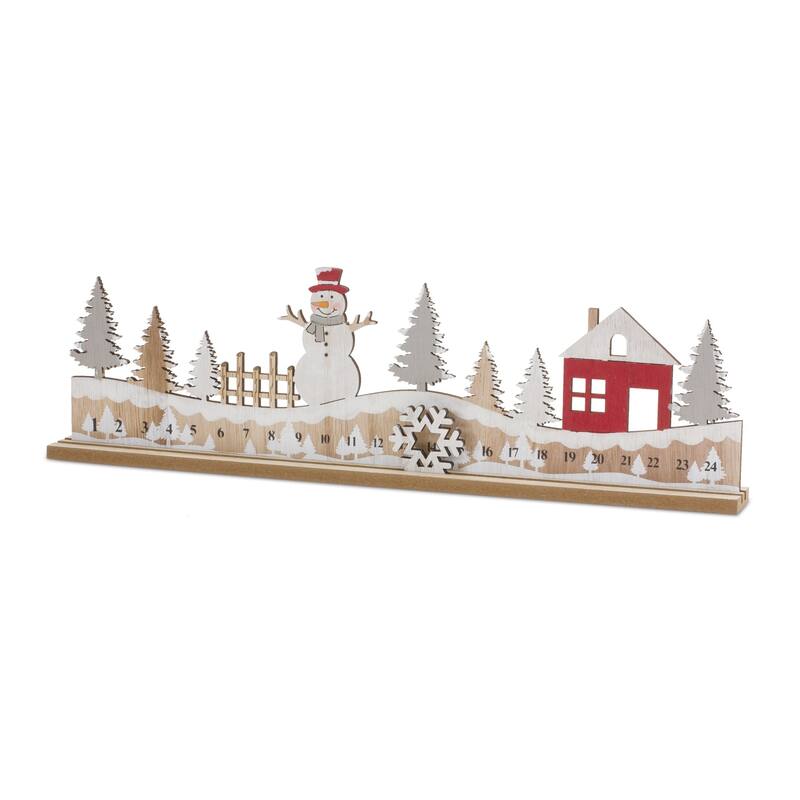 Winter Cabin Countdown Christmas Decoration - 17.75" - Red and White