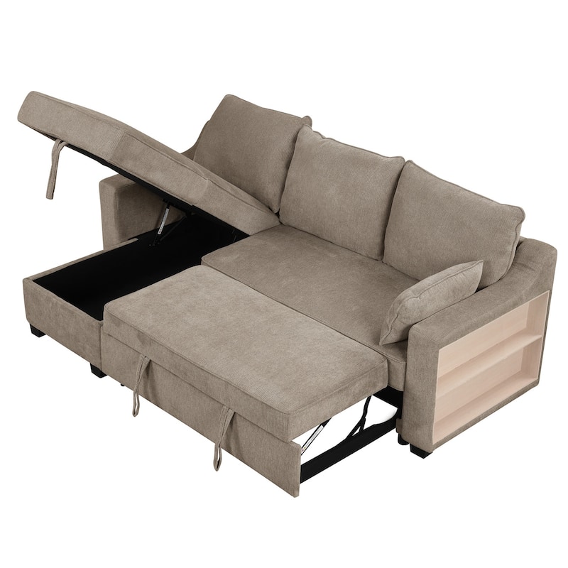 Pull Out Convertible Sleeper Sofa Bed L-Shaped Couch with Storage, USB