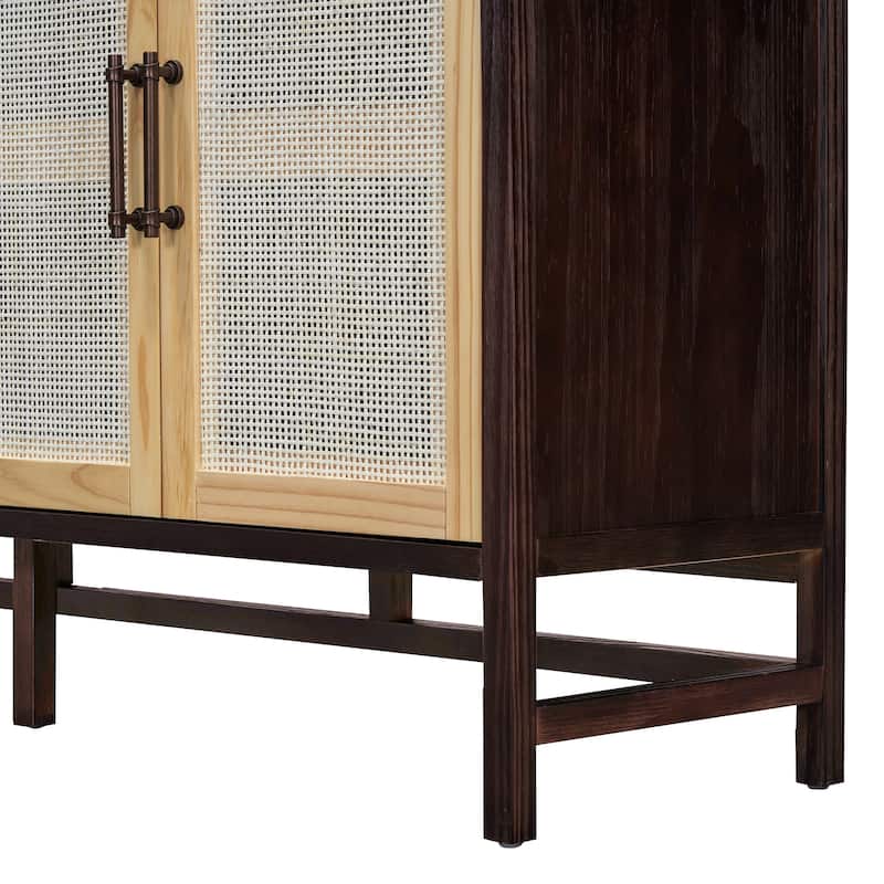 Sideboard Rustic Buffet Cabinet, sideboard cabinet with Decorative Rattan Doors, Buffet Cabinet with Storage