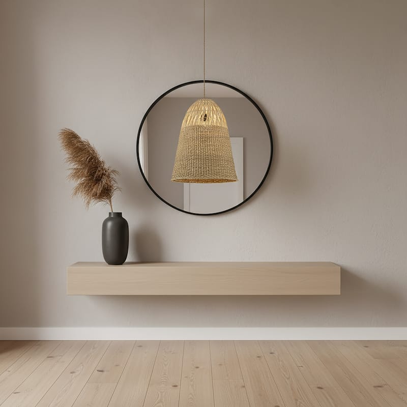 Willa 1-Light Rattan Bell Pendant, Coastal Boho - Handwoven - 16" Wide