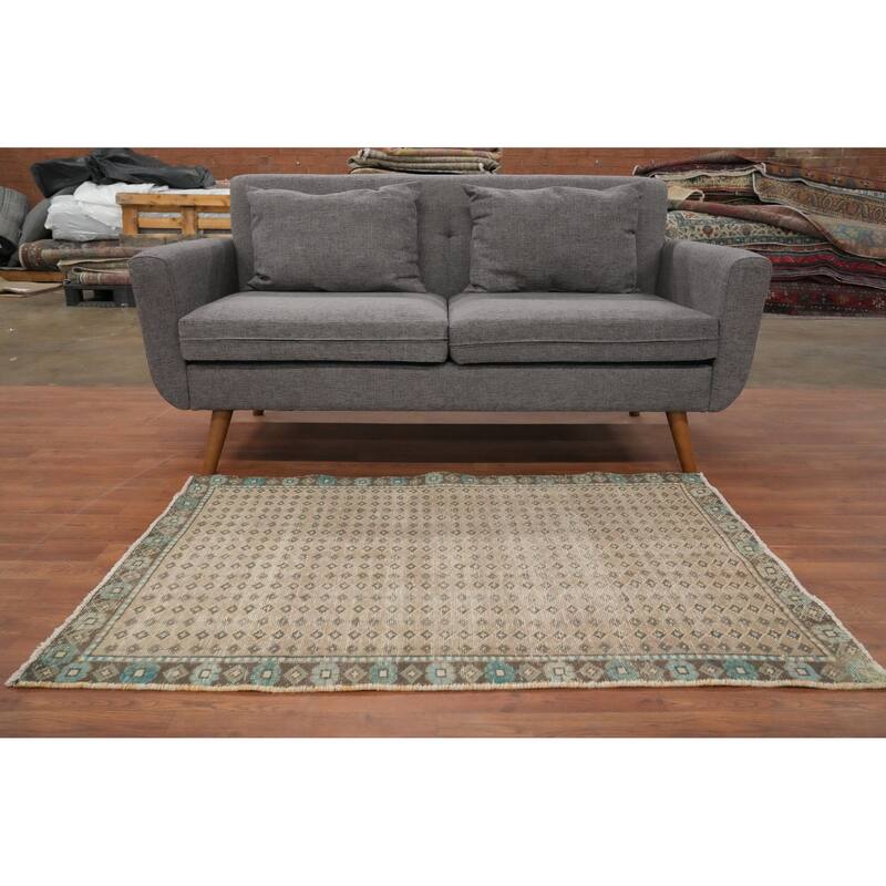 Hand Knotted Oriental 100% Wool Carpet Traditional Geometric Brown Botemir Area Rug - 4' 7'' X 3' 2''