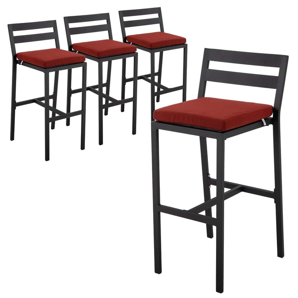 Patio Bar Stool in Powder-Coated Aluminum Frame with Removable Cushion Set of 4