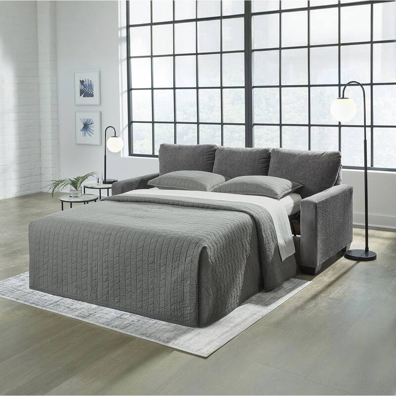 Signature Design by Ashley Rannis Pewter Queen Sofa Sleeper - 85"W x 40"D x 39"H - 85"W x 40"D x 39"H - Pewter