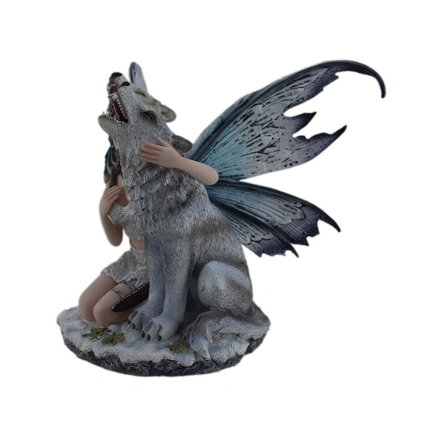 Resin Statues Snow Fairy Warrior and Howling Wolf Familiar Statue