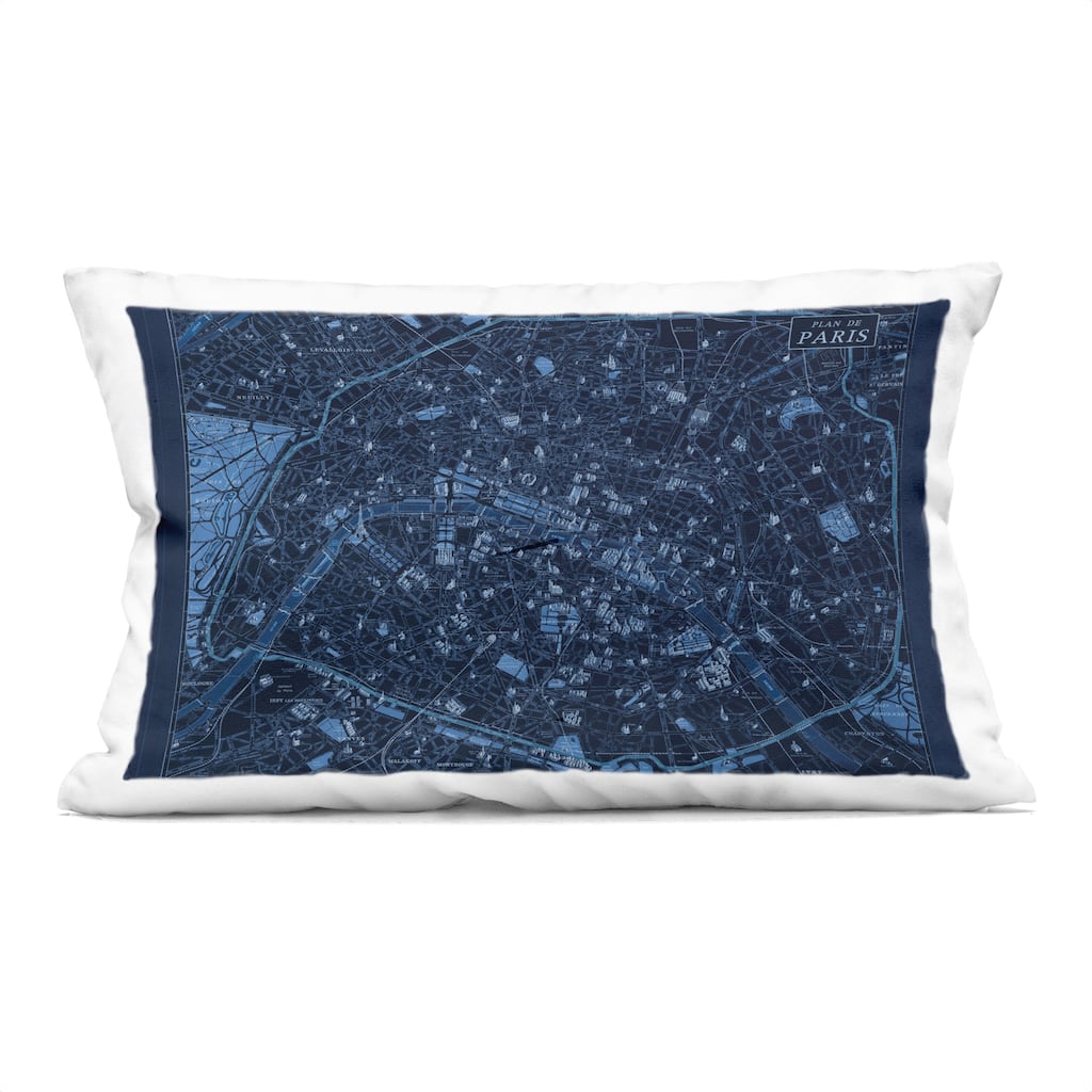 Stupell Blue Detailed Paris Map Decorative Printed Throw Pillow Design by Phillipa Katz