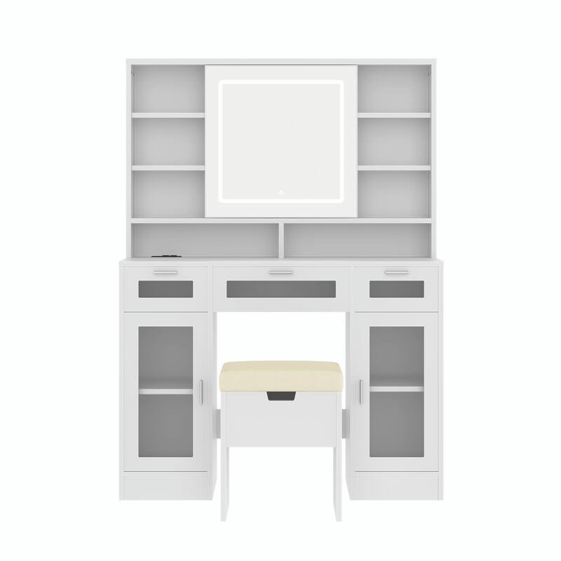 41.3" Makeup Vanity with Sliding Mirror & Lights - Dressing Table with 3 Drawers and 2 RGB Cabinets