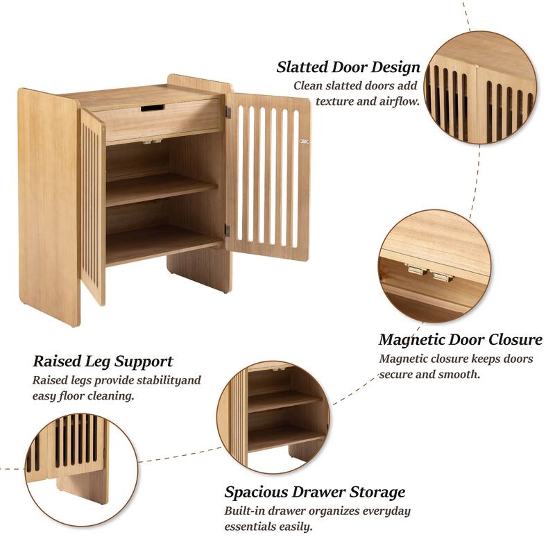 COZAYH Mid-Century Modern Buffet Cabinet with 2 Doors and Drawer, Magnetic Wooden Storage Cabinet for Living Room or Dining Room