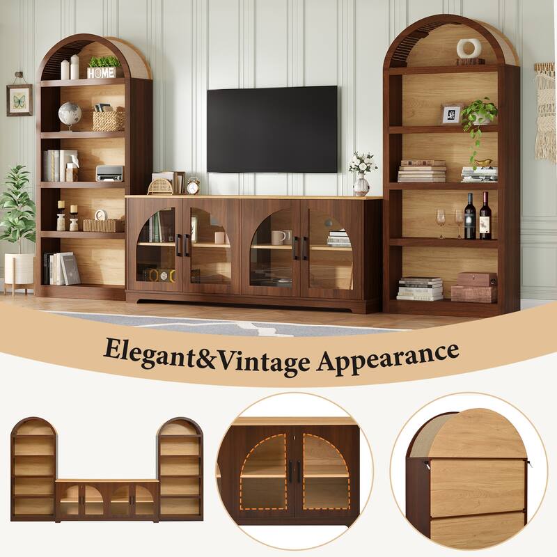 3-Piece Retro Entertainment Center for TVs up to 70", Two-Tone Farmhouse TV Stand with Sideboard & Bookshelf