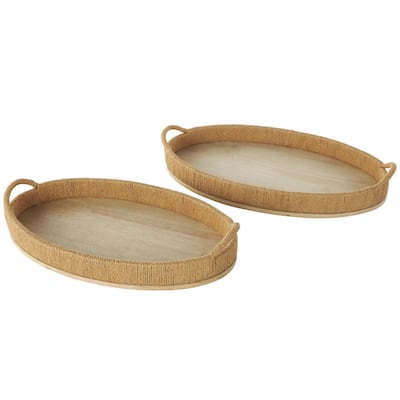Wood Handmade Living Room Decor Tray with Wood Base - Set of 2 Brown - Roche River Decor