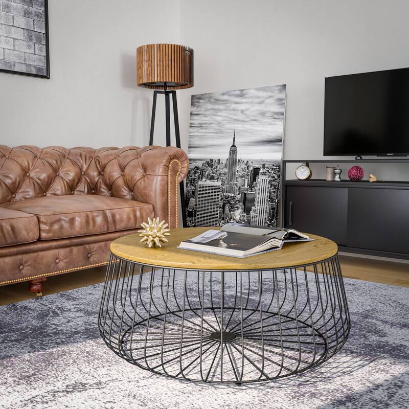 LeisureMod Runswick Modern Round Center Coffee Table - Mid Century Accent Side End Table for Home Office Living Room Bedroom