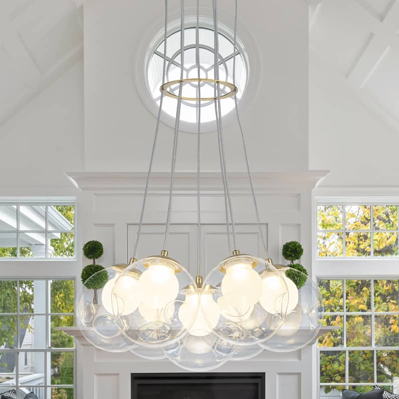 Modern Textured Glass Globe Pendant Light Frosted Shade Dining Room - 7-Lights