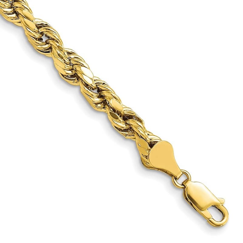 Curata 10k Yellow Gold Unisex 5.5mm Semi Solid Diamond Cut Rope Chain Bracelet Options: 7" 8" 9"