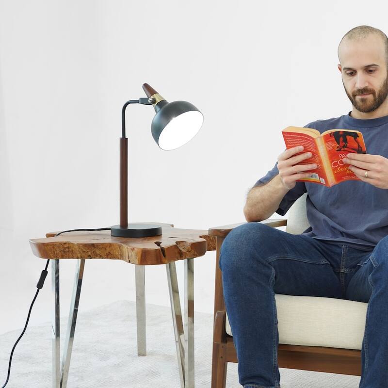 Emilia Modern Industrial Table Lamp with Wooden Accents