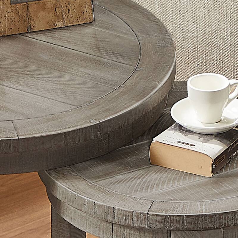 GDF Studio - Mid-Century Solid Wood 2-Piece Round Side Table Set with Curved Design