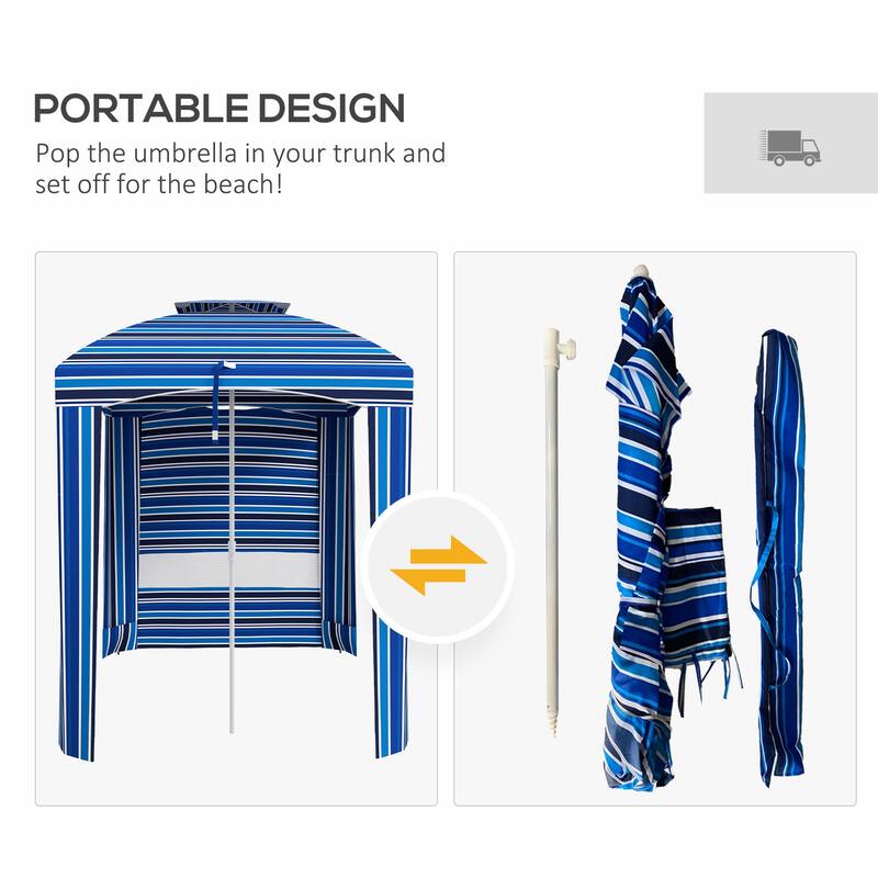 Outsunny 5.8' x 5.8' Portable Beach Umbrella with Double-top, Ruffled Outdoor Cabana with Vented Windows, Sandbags