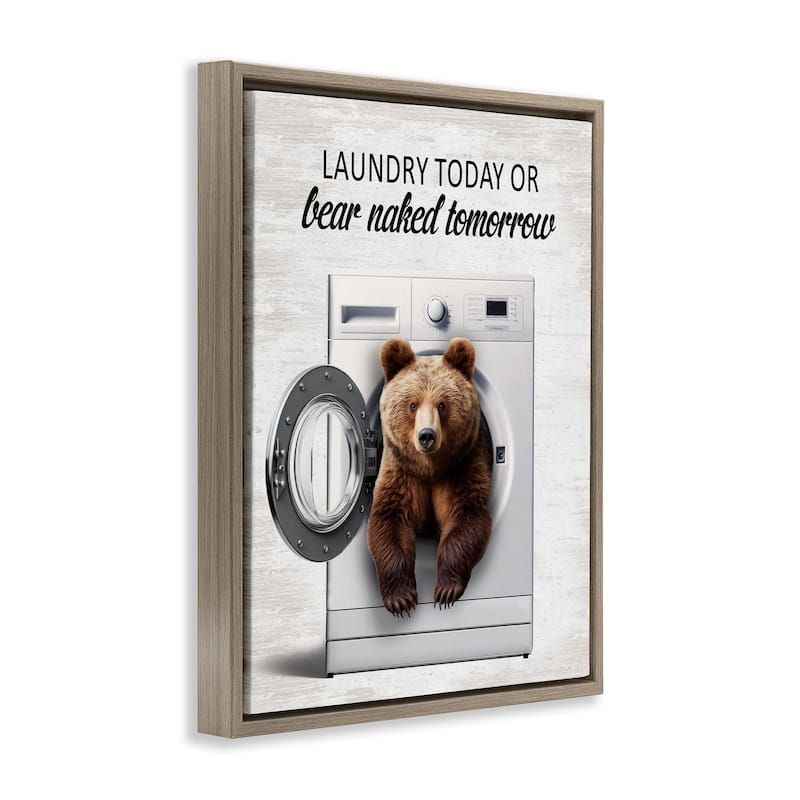 Stupell Bear Naked Funny Laundry Framed Floater Canvas Wall Art Design By Lettered and Lined