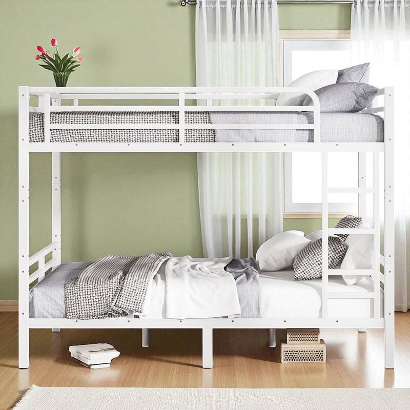 Full XL over Full XL Metal Bunk Bed for Teens and Adults, Space-Saving, Noise-Free Design, White
