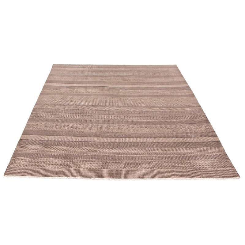 ECARPETGALLERY Hand-knotted Silk Shadow Dark Brown Wool Rug - 8'0 x 9'10