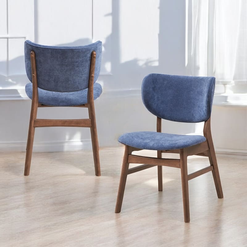 Fabric Upholstered Side Chair Set of 2 with Wood Finish Padded Seat - Blue