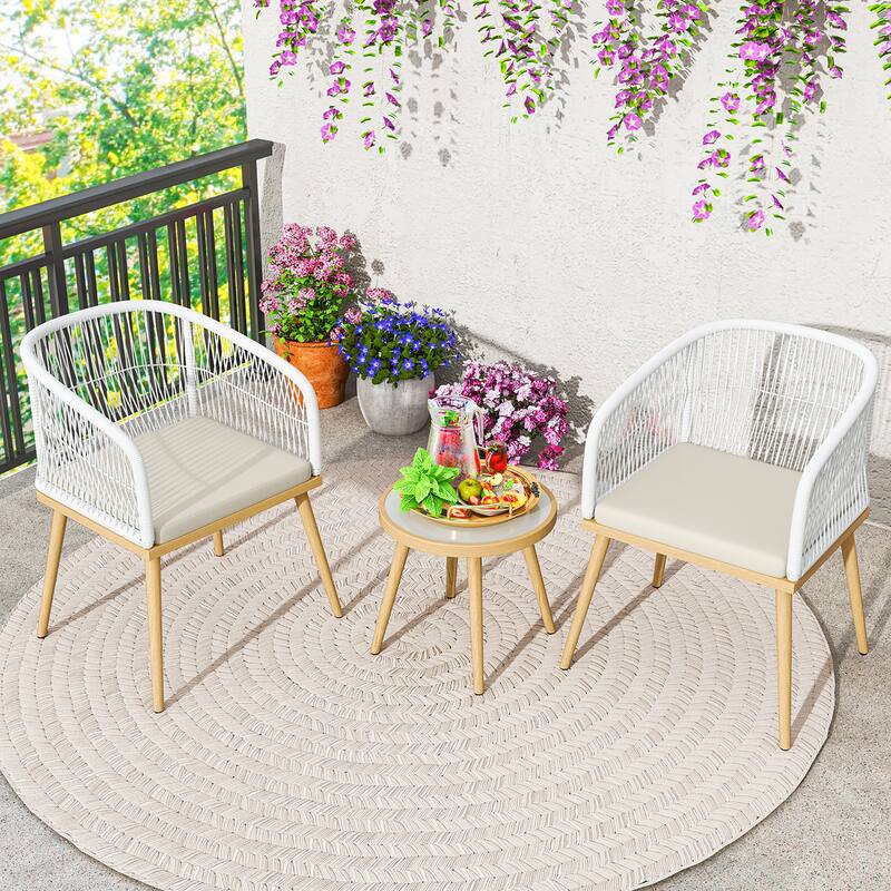Gymax 3 Pieces Patio Bistro Set Outdoor PE Wicker Conversation