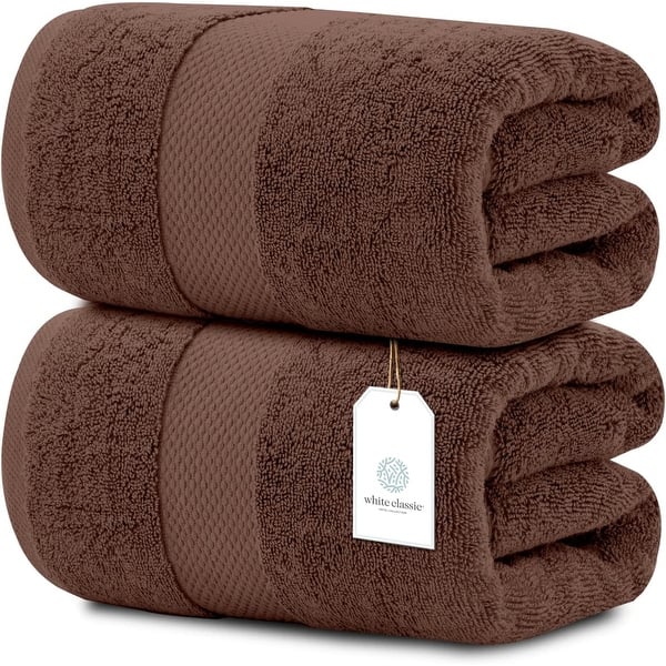 White Classic Luxury Cotton Oversized Bath Sheet 35x70 - Set of 2 - Vibrant Brown