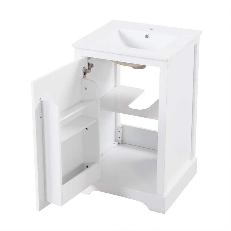 Bathroom Vanity with Sink, Small Bathroom Cabinet with Door, Vanity Set with 2-Tier Storage Rack and Adjustable Shelve
