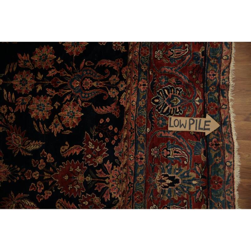 Hand Knotted Oriental 100% Wool Carpet Traditional Floral Navy Blue & Blues Sarouk Area Rug - 17' 3'' X 11' 4''