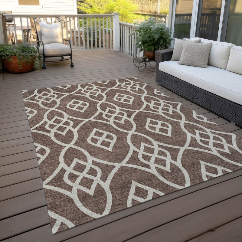 Machine Washable Indoor/ Outdoor Chantille Modern Trellis Rug - Chocolate - 10' x 14'