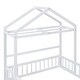 preview thumbnail 11 of 14, White Full Size Wooden Floor Bed with Fence Railings and Detachable Headboard, Kids Dress Up Rack, Playhouse Frame