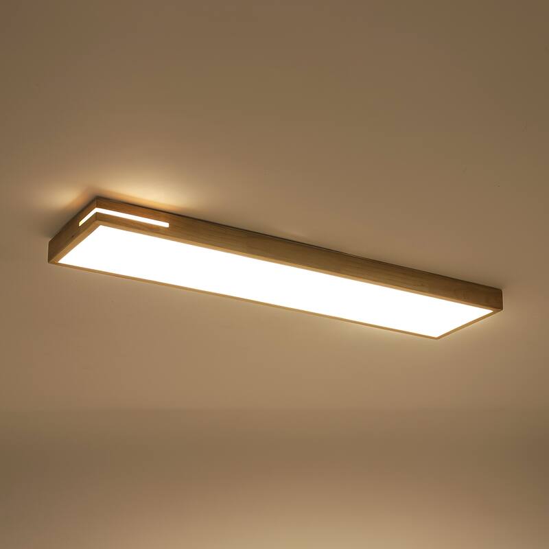 47.2" Modern Minimalist Wooden Rectangle Dimmable Integrated LED Flush Mount Ceiling Light for Kitchen, Bedroom, Living Room