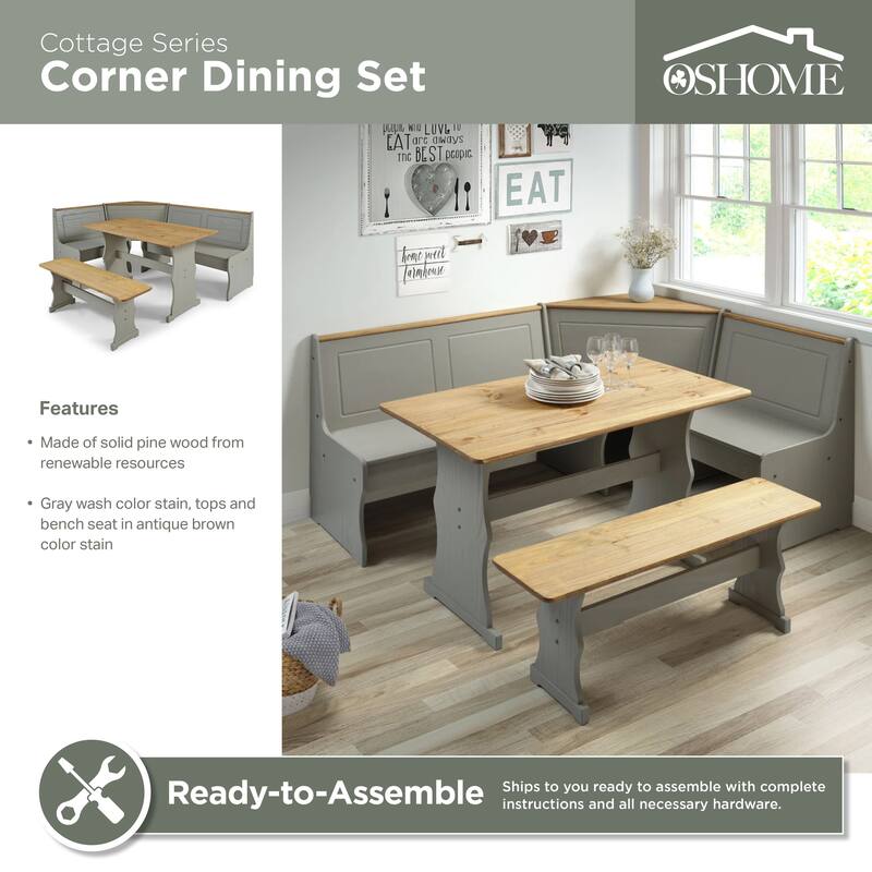 OS Home and Office Furniture Model COG805 Solid Pine Corner Dining Booth in Corona Gray